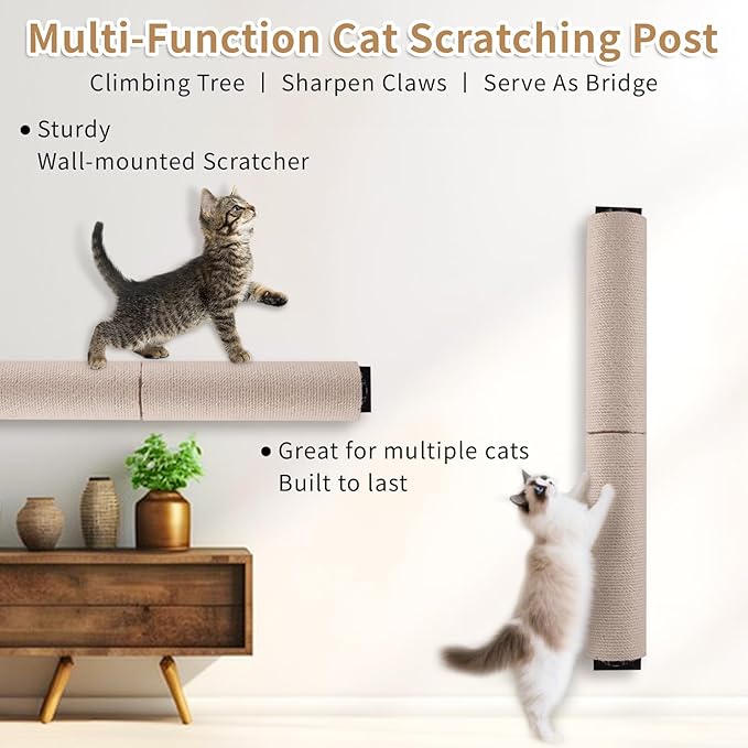 Cat Scratching Post Wall Mounted, 24 inch Tall 3.5 inch Diameter Cat Tree - Image 3