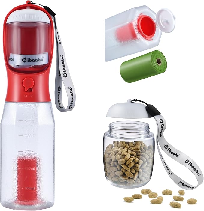 Cibaabo Dog Water Bottle with Food Container & Poop Bag Holder, Travel Water by Cibaabo