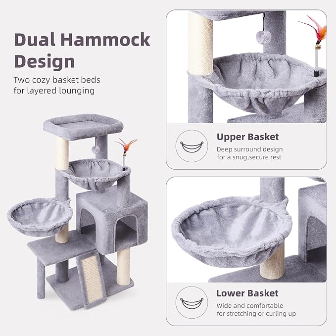 Cat Tree with Cat Condo and Two Hammocks, Cat Tree with Scratching Posts and - Image 4