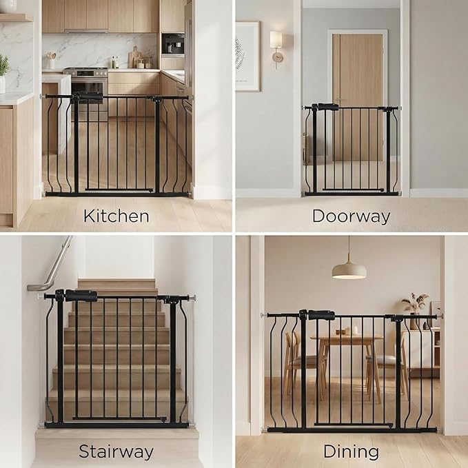 Extra Wide Baby Gate Tension Indoor Safety Gates Black Metal Large Pressure - Image 7