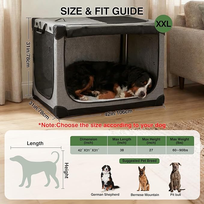 Veraste 42" L x 31" W x 31" H Collapsible Travel Dog Crate, Quick-Setup - Image 2