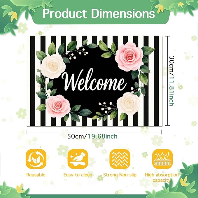 HOMETITUTE Pet Feeding Mat Black White Stripe Pattern 20" x 12", Welcome Sign - Image 6