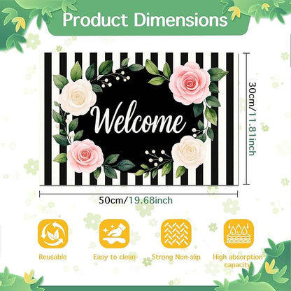 HOMETITUTE Pet Feeding Mat Black White Stripe Pattern 20" x 12", Welcome Sign - Image 6