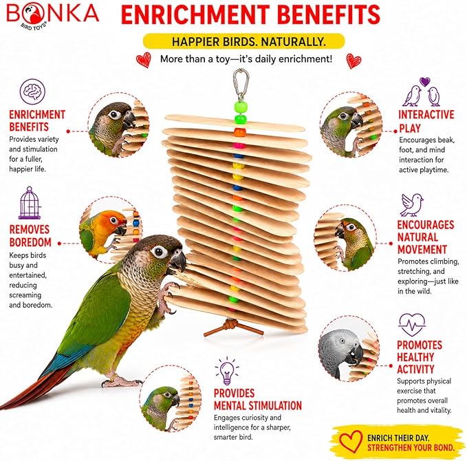 Bonka Bird Toys 867 Big Natural Stick Bird Toy 9.5" x 6" Natural Wood Metal and - Image 3