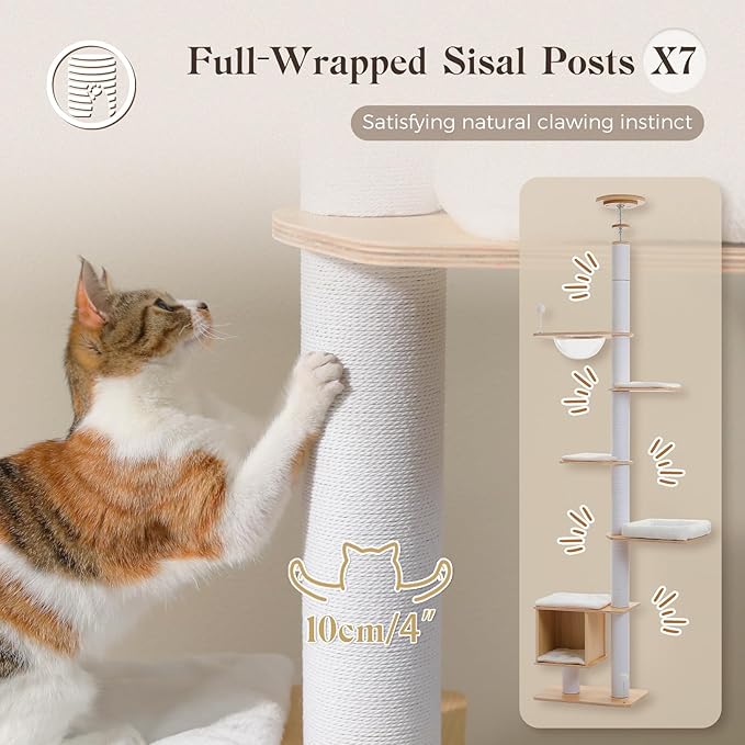 PAWZ Road Floor to Ceiling Cat Tree, 7.6-9.4ft Tall Cat Tower - Image 7
