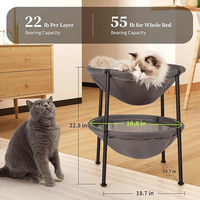 JUNSPOW Double Cat Bed Grey, Breathable Kitty Bed - Image 5