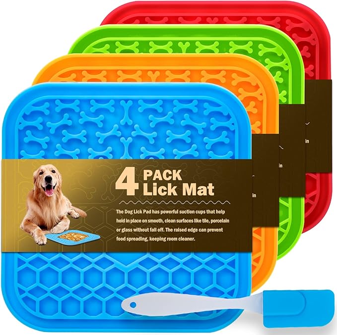 4 Pack Lick Mat for Dogs, Dog Slow Feeder Dowl Mat for Bathing Grooming Nailing by MooonGem