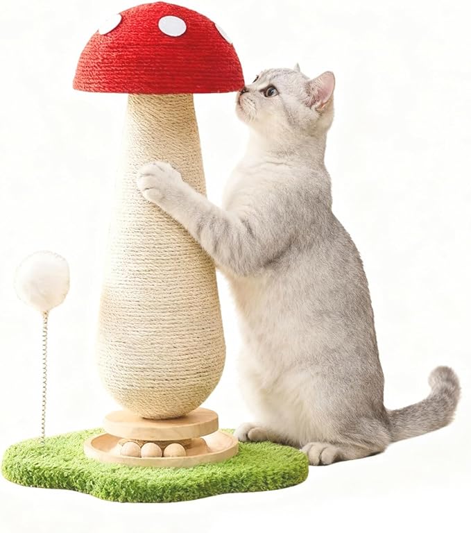 Mushroom Cat Scratcher Tower, Interactive Ball Track Spring Ball Cat Scratching by Unknown