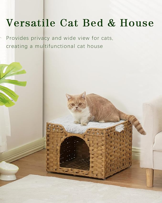 SETVSON Cat Beds Indoor Kitten House, Handwoven Rattan Cat Cave Pet Cube - Image 7