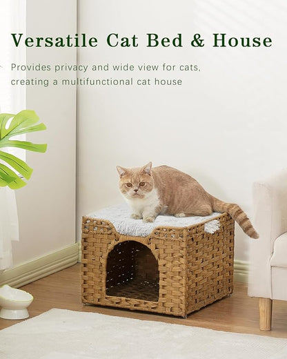 SETVSON Cat Beds Indoor Kitten House, Handwoven Rattan Cat Cave Pet Cube - Image 7
