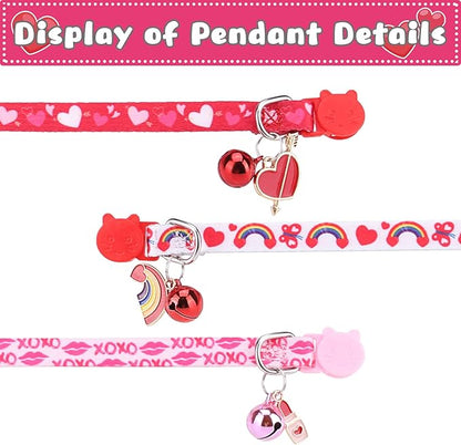 Breakaway Cat Collars with Bell & Cute Pendants, 3 Pack Safety Buckle Kitten - Image 4