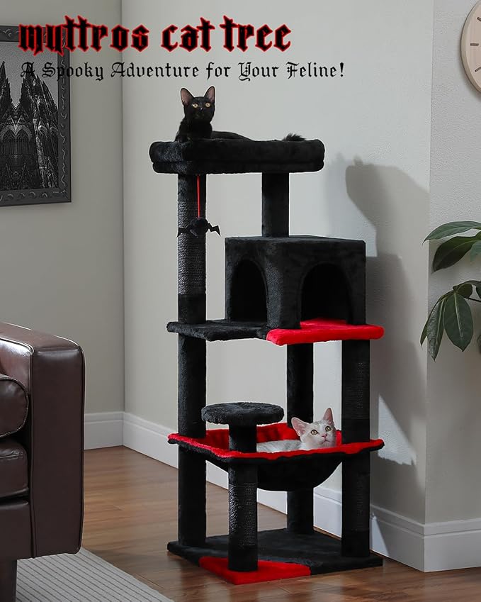 MUTTROS Gothic Cat Tree with Super Large Hammock, 45.7" Black Cat Tower with - Image 2