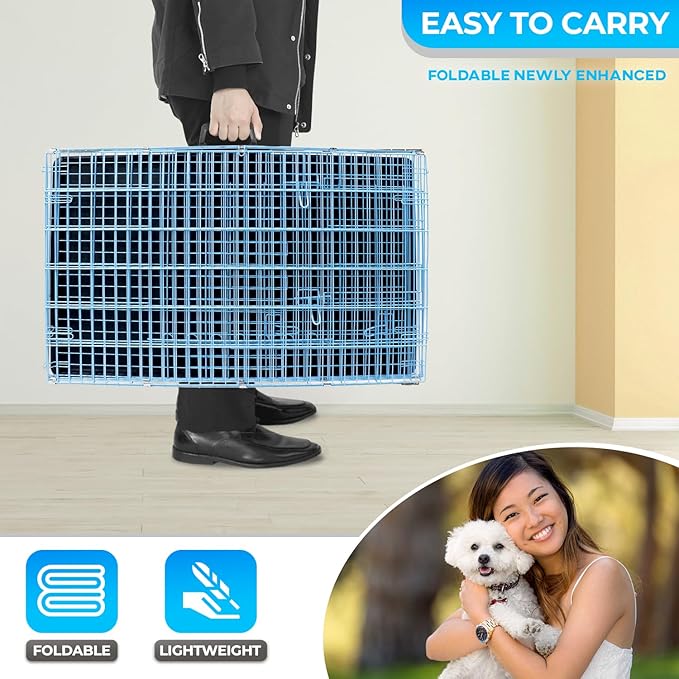 FDW Dog Crate for Small Dogs 24 Inch Folding Metal WirePet Cage Double Door - Image 5