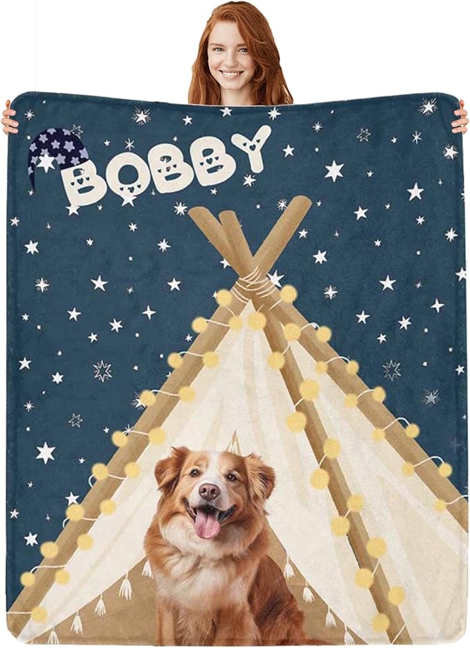 Personalized Dog Blanket with Name Customized Paw Prints Pet Blanket Loss by Artsadd