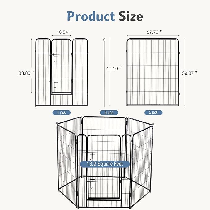 DUMOS Dog Playpen Indoor, Metal 40 Inch 6 Panels Foldable Pet Fence - Image 5