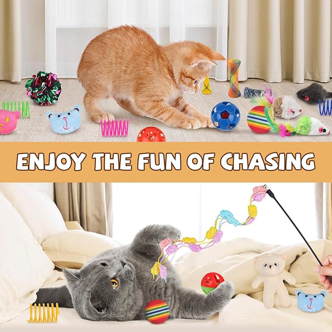 QUOZUO 30 Pcs Cat Toy Kitten Toys Set, Interactive Cat Toy Wand Cat Springs - Image 5
