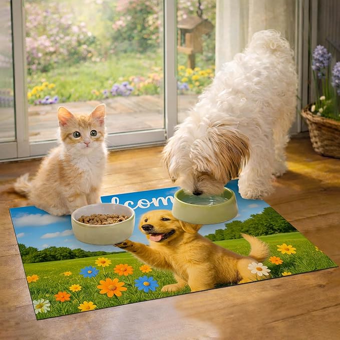 HOMETITUTE Cute Puppy Dog Food Mat 20" x 12", Non Slip Dog Bowl Mat - Image 5
