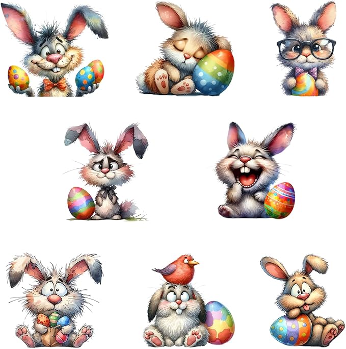 8 Pcs Easter Hanging Ornaments for Tree 2D Acrylic Cartoon Bunny by BHOOKA