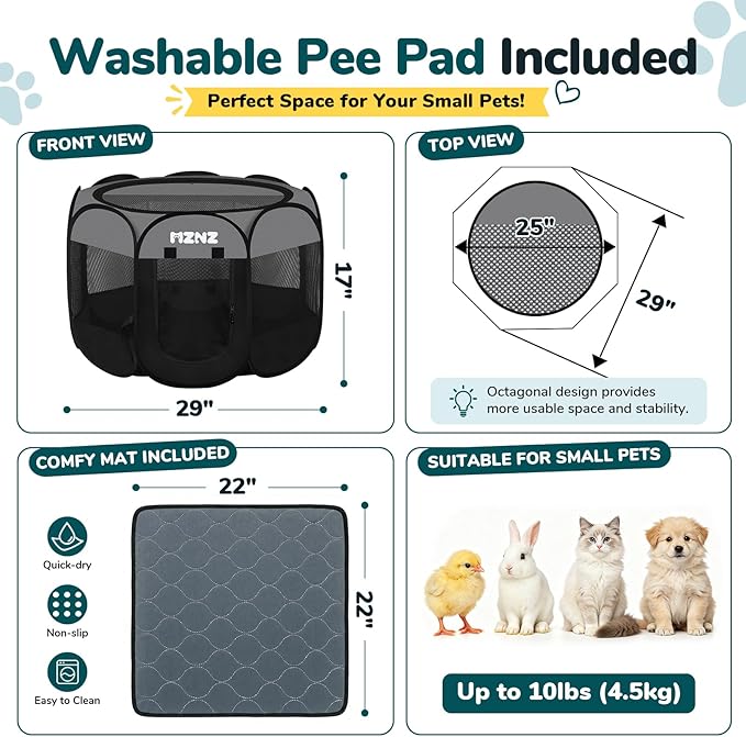 Dog Cat Playpen with Pee Pad, Portable Puppy Pet Crate Indoor - Image 2