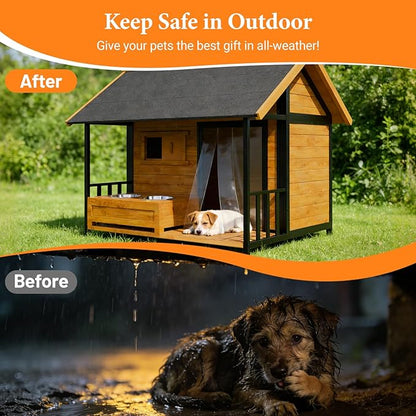 Large Dog House with Dog Bowls Stand, Outdoor Weatherproof XL Dog Kennel with - Image 3