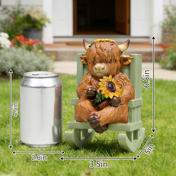Sheaifun Solar Garden Statues Highland Cow Garden Decor Resin Highland Cow - Image 8