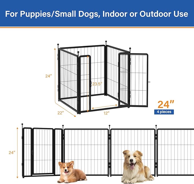 Dog Playpen 24 inch 4 Panels for Indoor & Outdoor Use – Heavy-Duty Metal Pet - Image 3