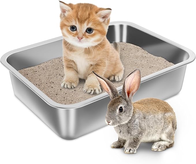 Stainless Steel Litter Box for Kitten, 15.7"×11.8"×4" Small Litter Box for by Holintan