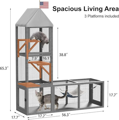TIMHAKA Cat Catio with Tunnel, 2 in 1 Outdoor Cat Enclosure Include 1 Catio and - Image 2