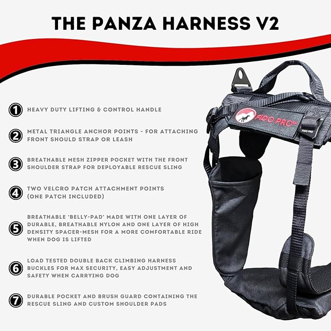 Fido Pro Panza Harness V2 with Deployable Emergency Dog Rescue Sling - Image 4
