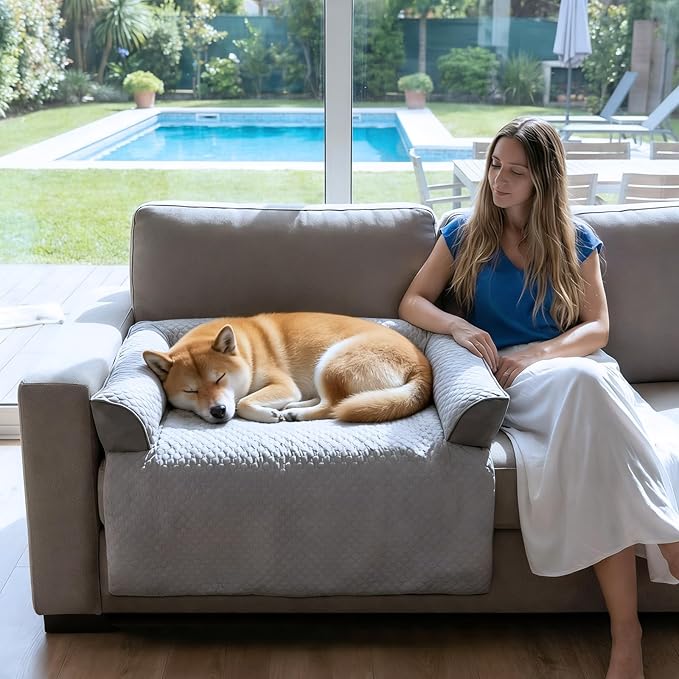 GGIB Cooling Dog Bed Mat with Bolster Pillow Washable Dog Couch Cover - Image 2