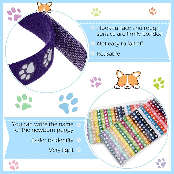 Frienda 60 Pieces Puppy Whelping Collars Newborn Pet Collars Double-Sided - Image 5