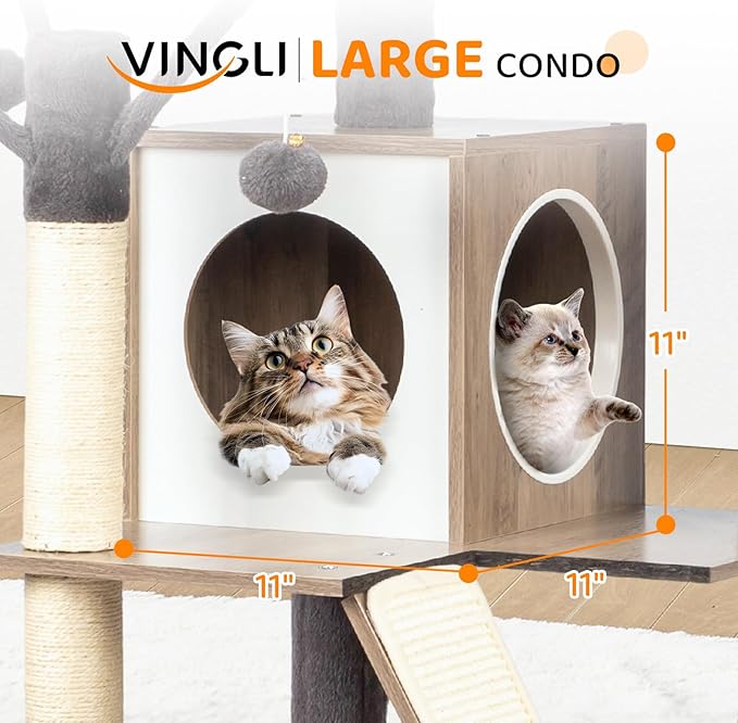 VINGLI Cat Tree Tower with Litter Box, Cat Tower wih Scratching Posts, Houses - Image 7