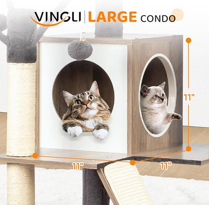 VINGLI Cat Tree Tower with Litter Box, Cat Tower wih Scratching Posts, Houses - Image 7