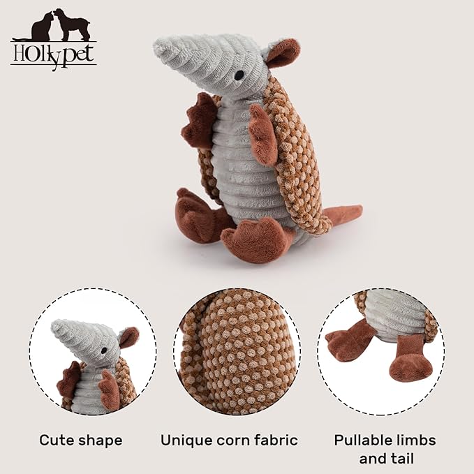 Hollypet Plush Dog Squeaky Toy Stuffed Armadillo Animal Pet Puppy Chew Toys - Image 3
