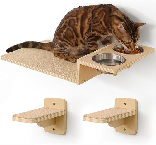 FUKUMARU Cat Wall Shelves, 3 in 1 Cats Walls Furniture Set, Food Station by FUKUMARU