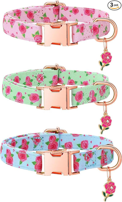 3 Pack Floral Dog Collars for Small Dogs Rose Flower Dog Collars by Guiqulai