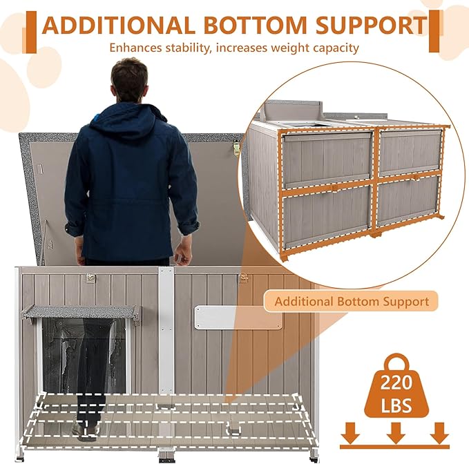 Ketive 55"L Dog House Outdoor Large Breed Extra XL Wooden Dog House - Image 4
