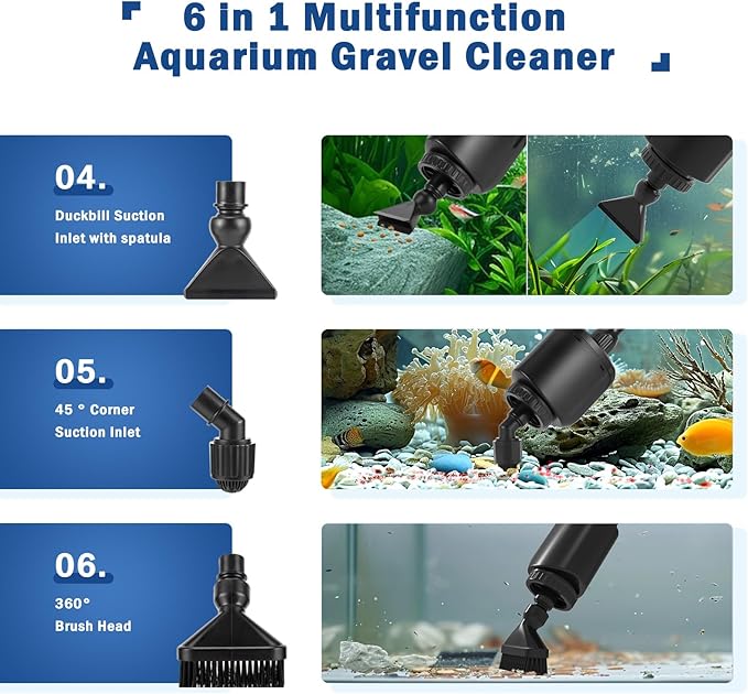 AQQA Electric Aquarium Vacuum Gravel Cleaner, 6 in 1 Automatic Fish Tank Vacuum - Image 3