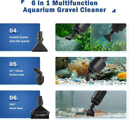AQQA Electric Aquarium Vacuum Gravel Cleaner, 6 in 1 Automatic Fish Tank Vacuum - Image 3
