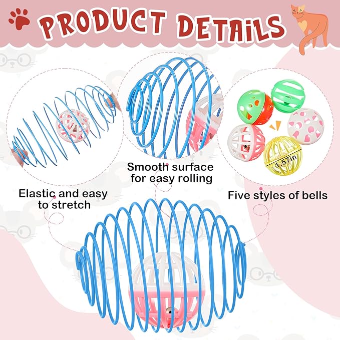 Jecery 5 Pcs Cat Spring Toys Stretchable Rolling Balls Colorful Playful Coils - Image 3