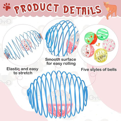 Jecery 5 Pcs Cat Spring Toys Stretchable Rolling Balls Colorful Playful Coils - Image 3