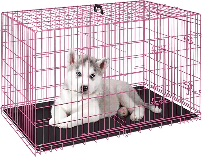 FDW Dog Crate for Small Dogs 24 Inch Folding Metal WirePet Cage Double Door by FDW