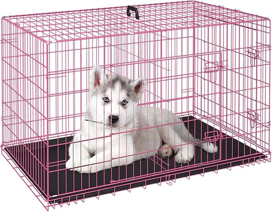 FDW Dog Crate for Small Dogs 24 Inch Folding Metal WirePet Cage Double Door by FDW