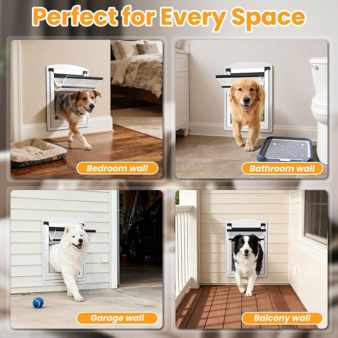 Steel Dog Door for Wall, Energy Efficient Pet Door, Telescoping Tunnel and - Image 5