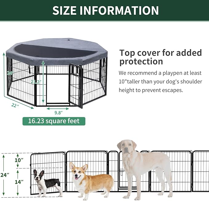 PETIME Dog Playpen, Metal Exercise Puppy Pen Heavy Duty Kennels Yard Fence - Image 3