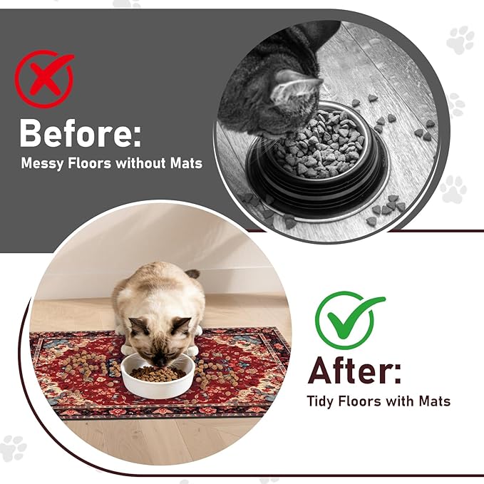 Pet Mats for Food and Water, Persia Red Dog Food Mat for Floors, Non Slip - Image 3