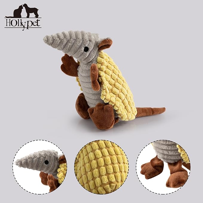 Hollypet Plush Dog Squeaky Toy Stuffed Armadillo Animal Pet Puppy Chew Toys - Image 3