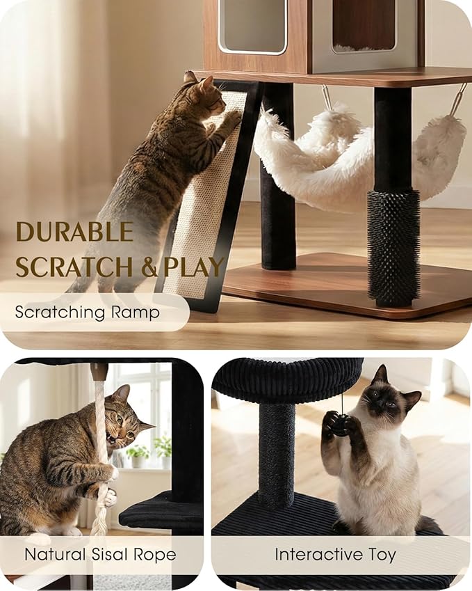 61" Modern Cat Tree Tower for Indoor Cats, Luxury Climbing Tower - Image 4