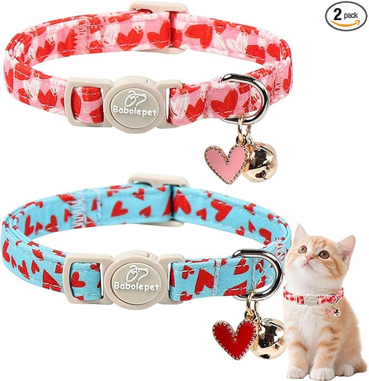2 Pack Valentines Cat Collars by Babolepet