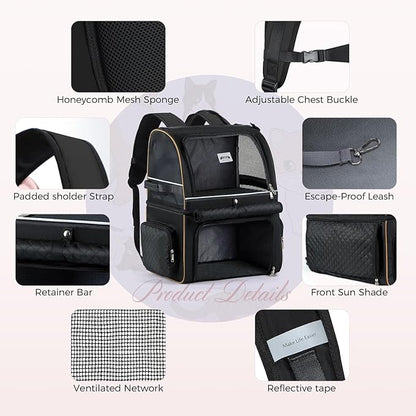 Double Cat Backpack Carrier for 2 Cats, Double-Compartment Pet Carrier Backpack - Image 7